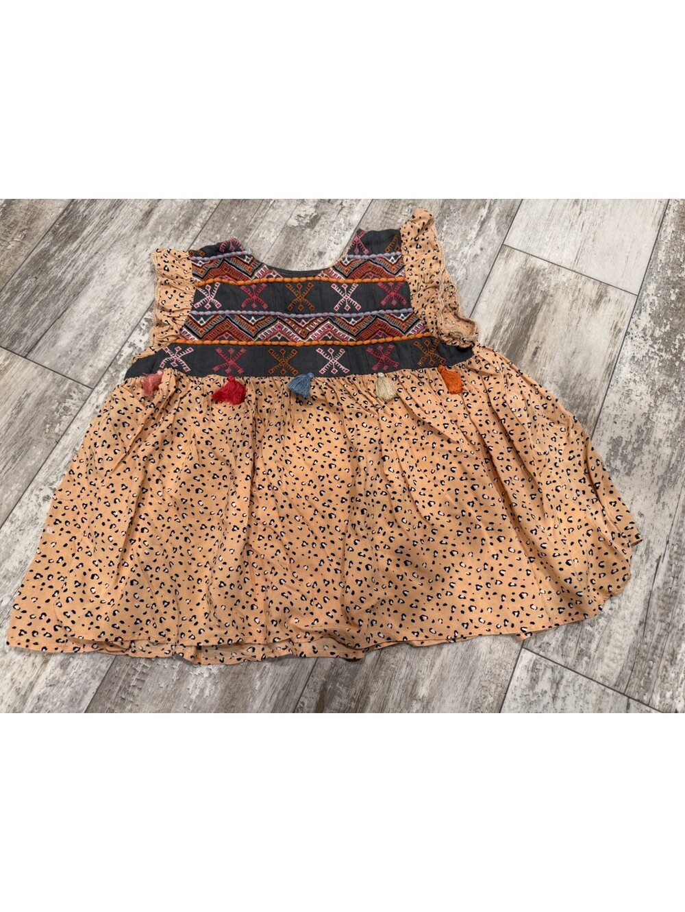 THML XS Leopard Embroidered Tassel Blouse Boho